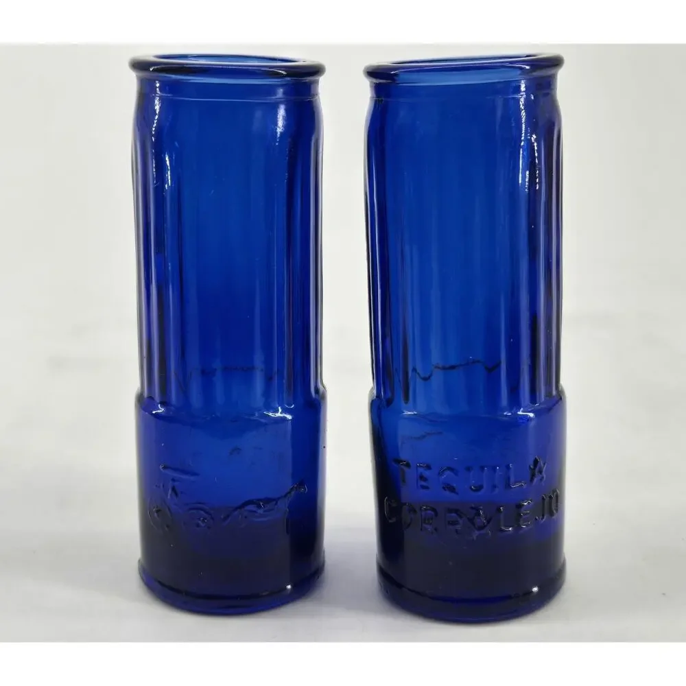 2 Vintage 1990s Corralejo Tequila Cobalt Blue Shotgun Shells Shot Glasses